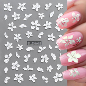 Calcomanías 5D para <span class=keywords><strong>Uñas</strong></span>, Elegantes Flores <span class=keywords><strong>de</strong></span> <span class=keywords><strong>Loto</strong></span> Blancas y Hojas, Adhesivos Decorativos para Manicura - Product Image 2