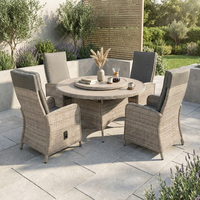 Ensemble de salle à manger de jardin 5 pièces avec chaises inclinables réglables en rotin et table rotative en verre Lazy Susan pour villa, jardin, complexe hôtelier