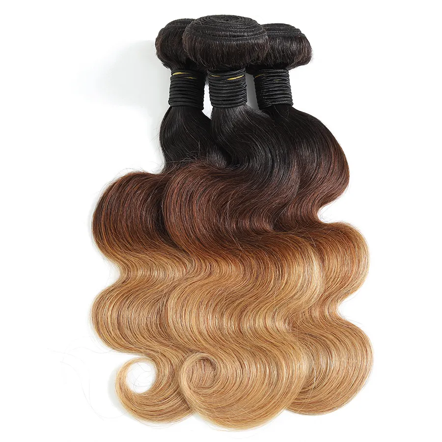 Ombre Hair Bundles Body Wave T1B/4/27 Colored Malaysian Human Hair Extension 3 Tone Color 100% Human Hair Bundles Vendors RUBE