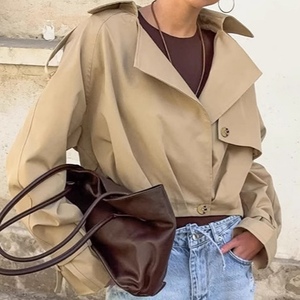 Manteau trench décontracté à col tailleur double boutonnage kaki pour femme, nouvelle collection automne - Product Image 1