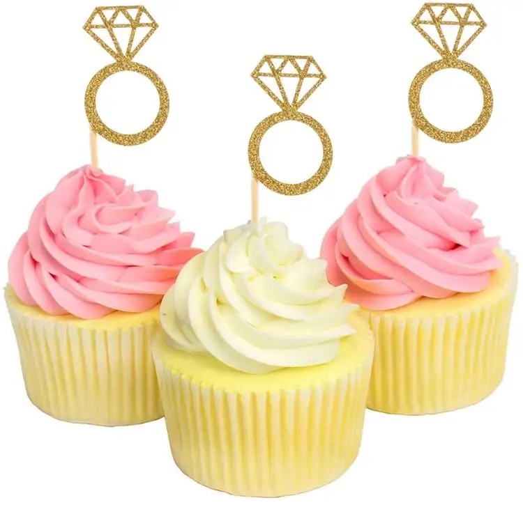 Cupcake Toppers Gold Glitter Diamant Ring Kuchen Topper für die Ehe Verlobung Valentinstag Party Kuchen Dekor