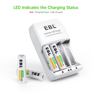 EBL Paquete de 4 Baterías Recargables AA de 2300 mAh con Cargador de Baterías con Ranura Independiente - Product Image 2