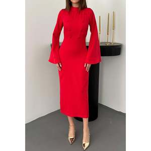 Robe de soirée en satin à une manche, coupe trapèze, longueur ras du sol, taille XL, rouge, style chic et simple, pour fêtes formelles, vente en gros - Product Image 2
