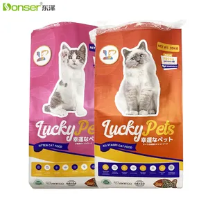 Tas makanan kucing 20kg penjualan langsung pabrik tas kemasan anyaman PP tahan air untuk makanan hewan peliharaan anjing