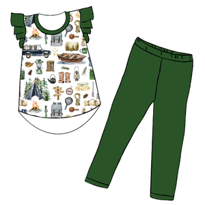 Ensemble décontracté 2 pièces en soie de lait respirant pour enfants : haut à manches volantées + leggings, ensemble de vêtements personnalisés pour filles - Product Image 1