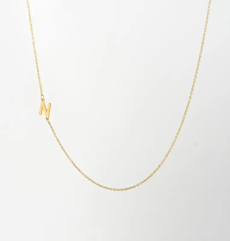 Kalung Huruf Samping Besi Tahan Karat 18K, Kalung Jimat Huruf Inisial Emas Perhiasan Kustom untuk Wanita