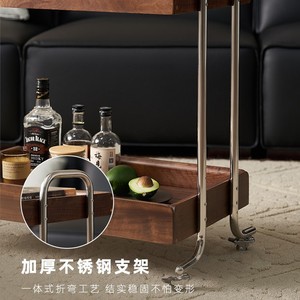 Solid Wood Trolley <b>Side</b> <b>Table</b> North American <b>Black</b> Walnut 670x380x690mm Movable Coffee <b>Table</b> Living Room Furniture - Product Image 3
