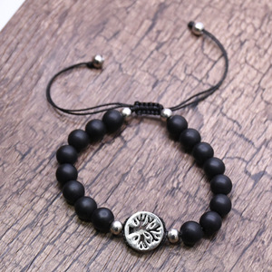 Black <b>Beaded</b> <b>Bracelet</b> With Tree Of Life Charm Adjustable Cord Fashion Jewelry Gift For Men Women - Product Image 3