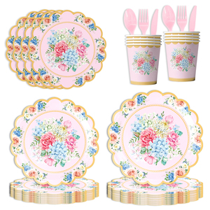 Platos de papel ecológicos de 7 pulgadas Vintage Floral resistente para bodas Brunches desechables - Product Image 2