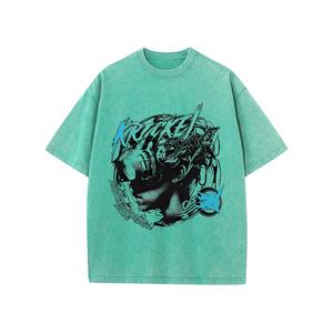 T-shirt rétro délavé à l'acide pour hommes de haute qualité 100% coton surdimensionné Hip Hop numérique imprimé hauts tricotés col roulé motif court - Product Image 5