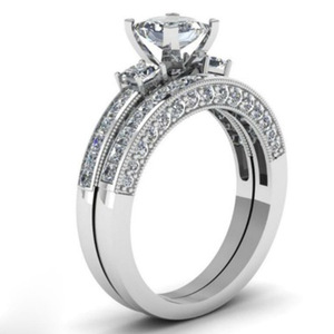 Anillo de Pareja de Acero Inoxidable Chapado en Oro Blanco con Diamantes, Anillo de Compromiso y Boda de Acero de Titanio con Cristal Cuadrado para Novia - Product Image 3