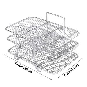 Wholesale S058 Stainless Steel Air Fryer Accessories Easy Cleaning <b>Three</b> Layer Rack - Product Image 2