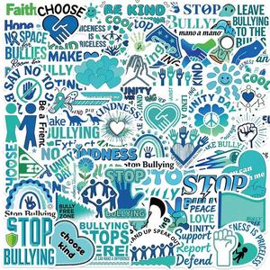 50 Uds dibujos animados azul Anti Bullying texto Graffiti PVC pegatinas impermeables DIY decoración teléfono funda Notebook taza de agua - Product Image 1