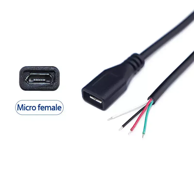 OEM Factory FTP Usb Micro USB Female to Open End Wire 4pin tinned wire cord Pigtail Data Charging Cable