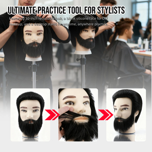 Tête d'entraînement de vente chaude avec cheveux synthétiques et barbe Barber Male Magic Mannequin Head Tête d'<span class=keywords><strong>apprentissage</strong></span> professionnelle pour styliste - Product Image 4