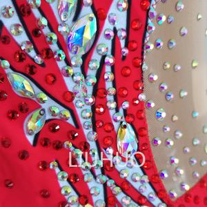 LIUHUO <strong>Red</strong> Rhinestone <strong>Swimming</strong> Leotard Sleeveless Floral Vine Pattern Girls' Competition Performance <strong>Costume</strong> - Product Image 3