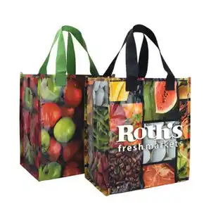 Custom Heavy Duty Foldable Shopping Tote Bag Supermarket Kitchen Laminated PP Non Woven Reusable Grocery Bags