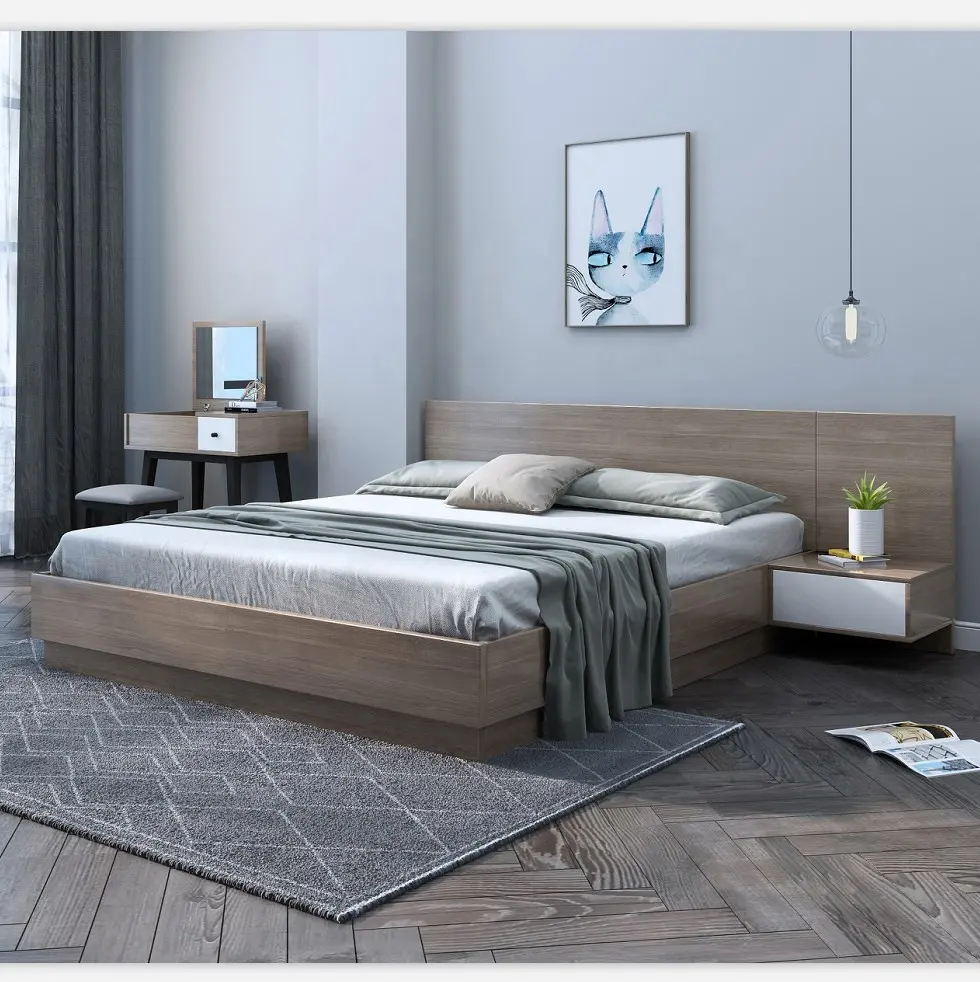 Moderno twin queen king mobili con struttura in legno MDF cassetti in melamina piccola testiera camera da letto letto king size letto singolo con contenitore