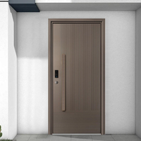Porte d'entrée de sécurité en alliage d'aluminium brun, moderne, à nervures, pour appartement, villa, hôtel