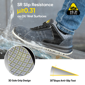 BactiVoid Comfort Wide Fit Safety Shoes Man Light Weight Safety <strong>Trainers</strong> With Breathable Leather, Gray <strong>Work</strong> Shoes - Product Image 3