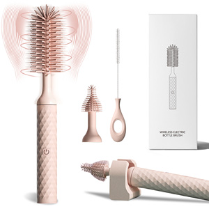 แปรงล้างขวดนมไฟฟ้าแบบซิลิโคน ดีไซน์ใหม่ ชาร์จไฟได้ หมุนได้ 360 องศา 2 ระดับ กันน้ำ แปรงทำความสะอาดจุกนมไฟฟ้า - Product Image 1