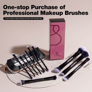 Pinceaux de maquillage BS-MALL, 12 pièces, ensemble de pinceaux professionnels à double extrémité, étiquette privée, ensemble de pinceaux de maquillage multifonctionnels noirs <span class=keywords><strong>avec</strong></span> sac - Product Image 5