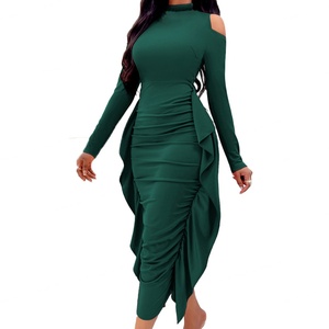 Vestidos Midi de Punto Personalizados al por Mayor, OEM, de Alta Calidad, Casuales, Sexys, de Manga Larga, con Silueta Ajustada para Mujer - Product Image 2