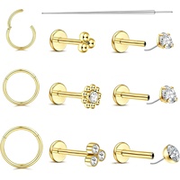 Juego de 10 Piercings Labiales de Acero Inoxidable 20G Estilo Push-Pin con Zirconia Incrustada, Venta al Por Mayor