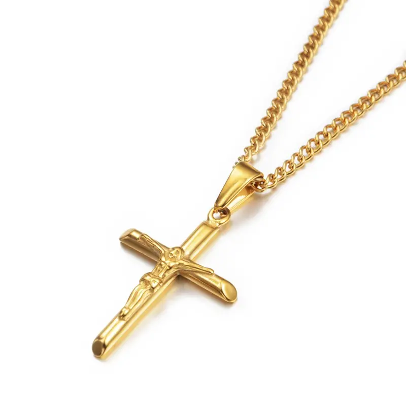 Christian pendant necklace men fashion jewelry crucifix jesus cross pendant long chain necklaces jewelry