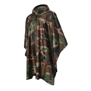 210T Polyester Woodland Camouflage Rain Poncho for Men Camping Customized Raincoats Custom Women Waterproof Poncho