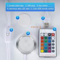 Lampu LED Puck RGB Ultra Tipis USB untuk Printer 3D, Lampu Bundar untuk Kit Bambu Lab, Pencahayaan Kabinet Plastik Modern yang Dipasang di Dinding