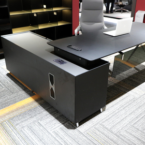 Escritorio Ejecutivo Negro de Diseño Moderno, Mesa Grande para Jefe con Gabinete Lateral de Almacenamiento - Product Image 3