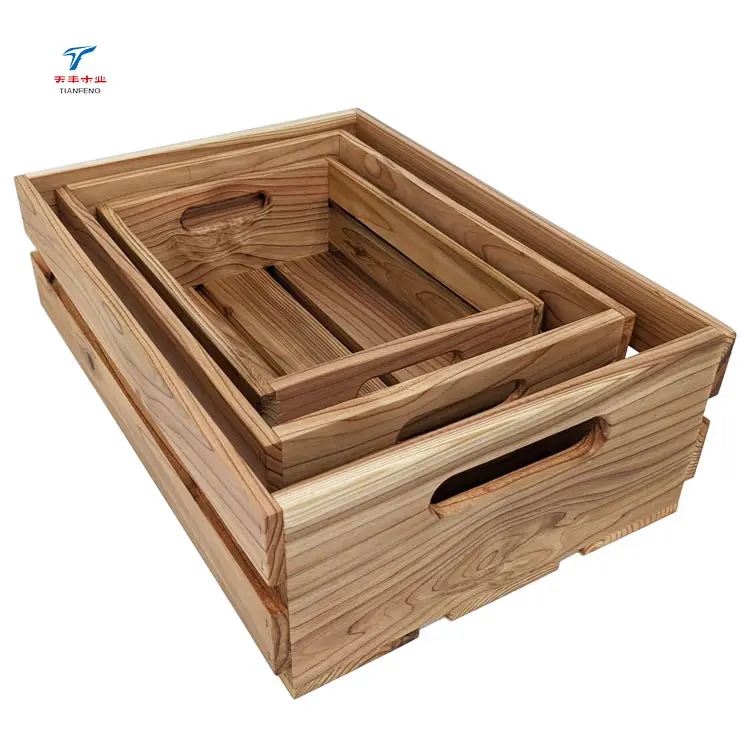 Изготовленный на заказ набор из 3 деревенских контейнеров для хранения овощей для хранения деревянного ящика с ручкой