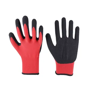 13G rojo poliéster negro látex arena acabado recubierto trabajo guantes de seguridad industrial