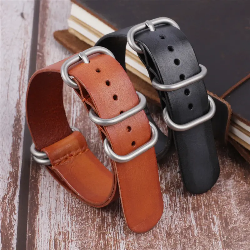 Luxury Handmade Brushed Brown Genuine Leather Zulu Strap Watch bands For Vintage Heavy Watch Accessories 20mm 22mm Watch Strap