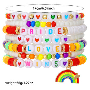 Colorful Rice Bead Heart <b>Bracelet</b> Set Rainbow Alloy Pendant Simple <b>Beaded</b> Jewelry for Women - Product Image 4