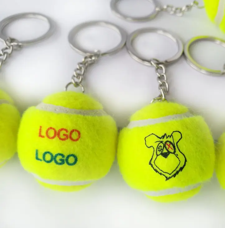 Custom Model Hoge Kwaliteit Stof Tennis Pvc 3-3.5Cm Grootte Sleutelhanger 3D Mini Tennisbal Tennis Met Print logo Sleutelhanger