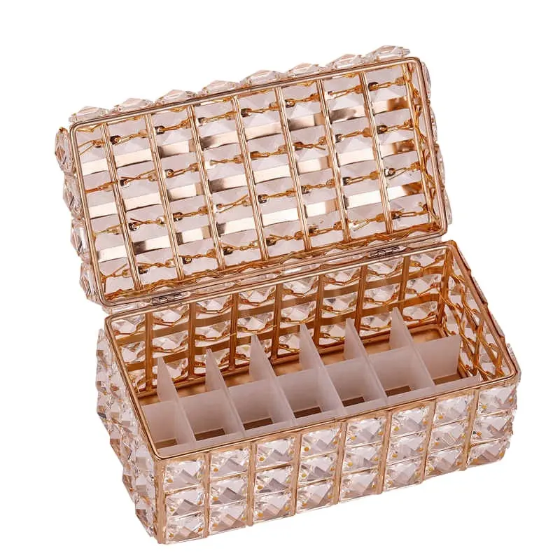 Boîte de rangement pour maquillage rouge à lèvres, boîtier en cristal, plateau de rangement avec couvercle pour cosmétiques rouges à lèvres