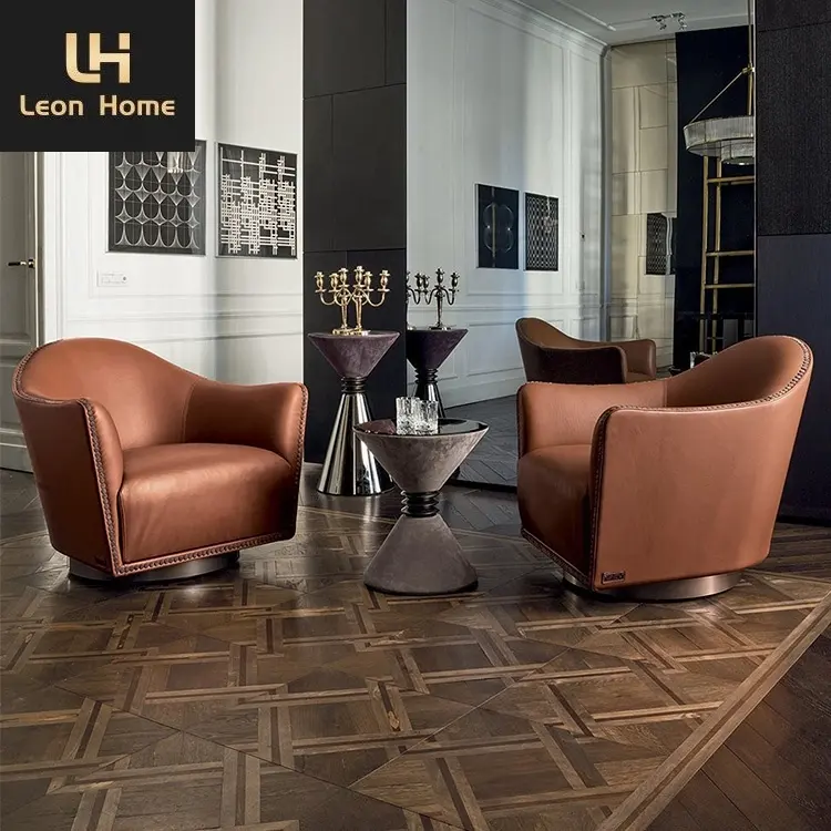 Sillón de diseño italiano personalizado para muebles, sillón individual de lujo de cuero para ocio