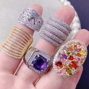 Fashionable and High-end Heavy Industry Full Zirconium Micro Set Ring with Genuine Gold Plated Large Gemstone Rings Jewelry - Product Image 2