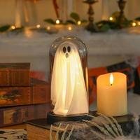 Decoración de Halloween TSINYE, Fantasma Iluminado en Campana de Cristal, Lindo Fantasma con Luz para el Hogar, Cocina, Repisa, Mesa, Decoración de Fiestas