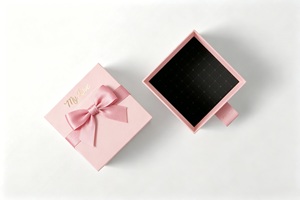 Sweet Pink Bow Dot Girl Heart <b>Square</b> Jewelry Gift Packaging Box Necklace Earrings Bracelet Customization - Product Image 2