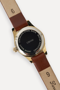 Reloj de Pulsera Clásico Pequeño GBHW, Reloj de Cuarzo Dorado y Marrón para Hombre, Caja de Acero Inoxidable de Lujo con Correa de Cuero - Product Image 4