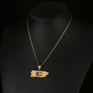 Collar con Colgante de Mapa de <span class=keywords><strong>Puerto</strong></span> Rico en Chapado en Oro y Cobre, con Esmalte Rojo, Popular de HOVANCI - Product Image 3