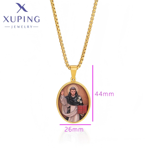 T001290309 XUPING Collar con colgante ovalado de San Domingo en acero inoxidable, amuleto religioso católico con cadena tipo caja para recuerdo de <span class=keywords><strong>fe</strong></span> - Product Image 2