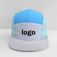Casquette de course personnalisée perforée à cinq panneaux avec découpe laser triangulaire, casquette de camping en nylon à cordon de serrage pour coureurs