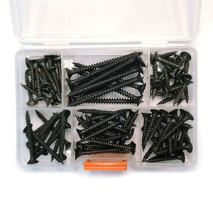 Kit d'assortiment de vis à bois à tête trompette, finition oxyde noir, à filetage grossier et fin, en boîte plastique, idéal pour les plaques de plâtre - Product Image 2