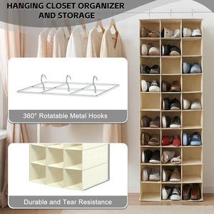 Hanging Shoe Organizer 30 Sections 33x15x85cm Non-Woven Fabric Closet Storage <b>Shelves</b> Space Saving Behind Door - Product Image 4