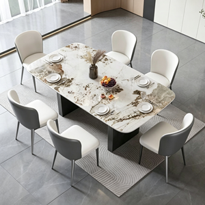 Ensemble de table à manger rectangulaire moderne en marbre avec 6 chaises en cuir PU, design minimaliste, meubles pour la maison - Product Image 3