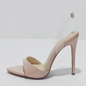 Sandales à talons hauts pour femmes, grande taille 47, en PVC, à bride arrière avec boucles, bout ouvert pointu, coupe large, style slingback - Product Image 2